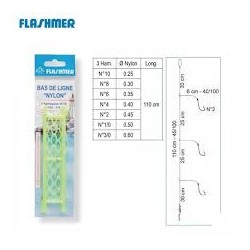 BAS DE LIGNE NYLON FLASHMER 3 HAMECONS 