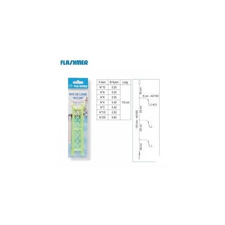 BAS DE LIGNE NYLON FLASHMER 3 HAMECONS N°2